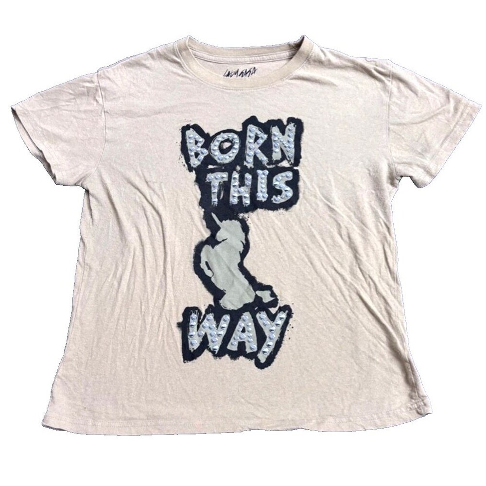 Lady Gaga T-Shirt, Women's M, Tan Pop Music Performance Art